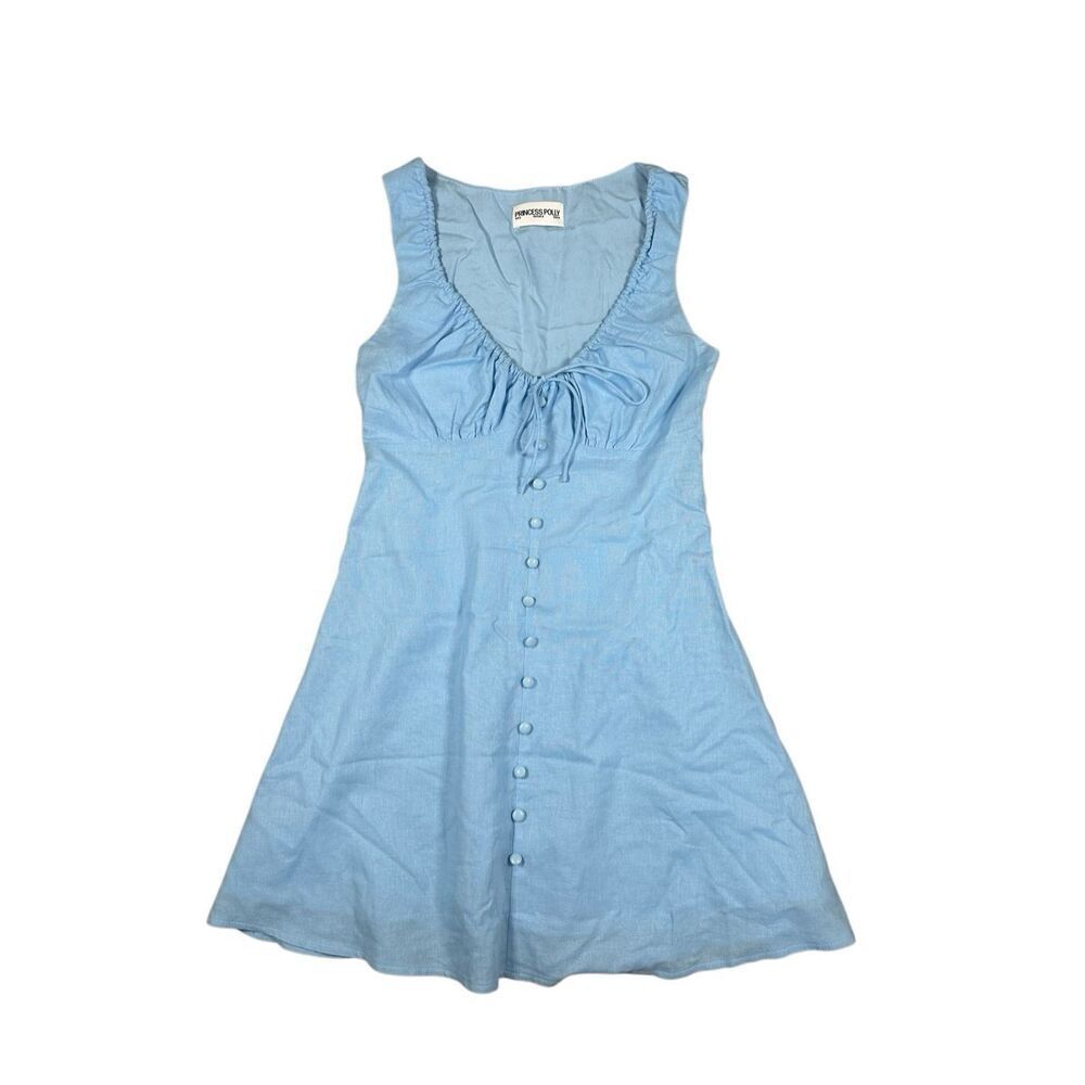 princess polly linen blend blue button front mini dress milkmade cottage core 2